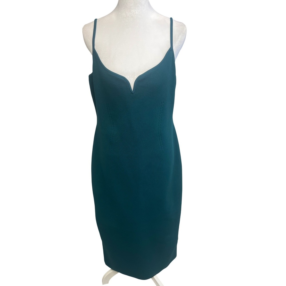 Express‎ Body Contour Dress Teal Green Notched Midi Sz L Cocktail Minimalist